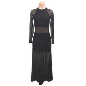 Tadashi Black Mesh studded Long Sleeve Maxi Gown Dress M